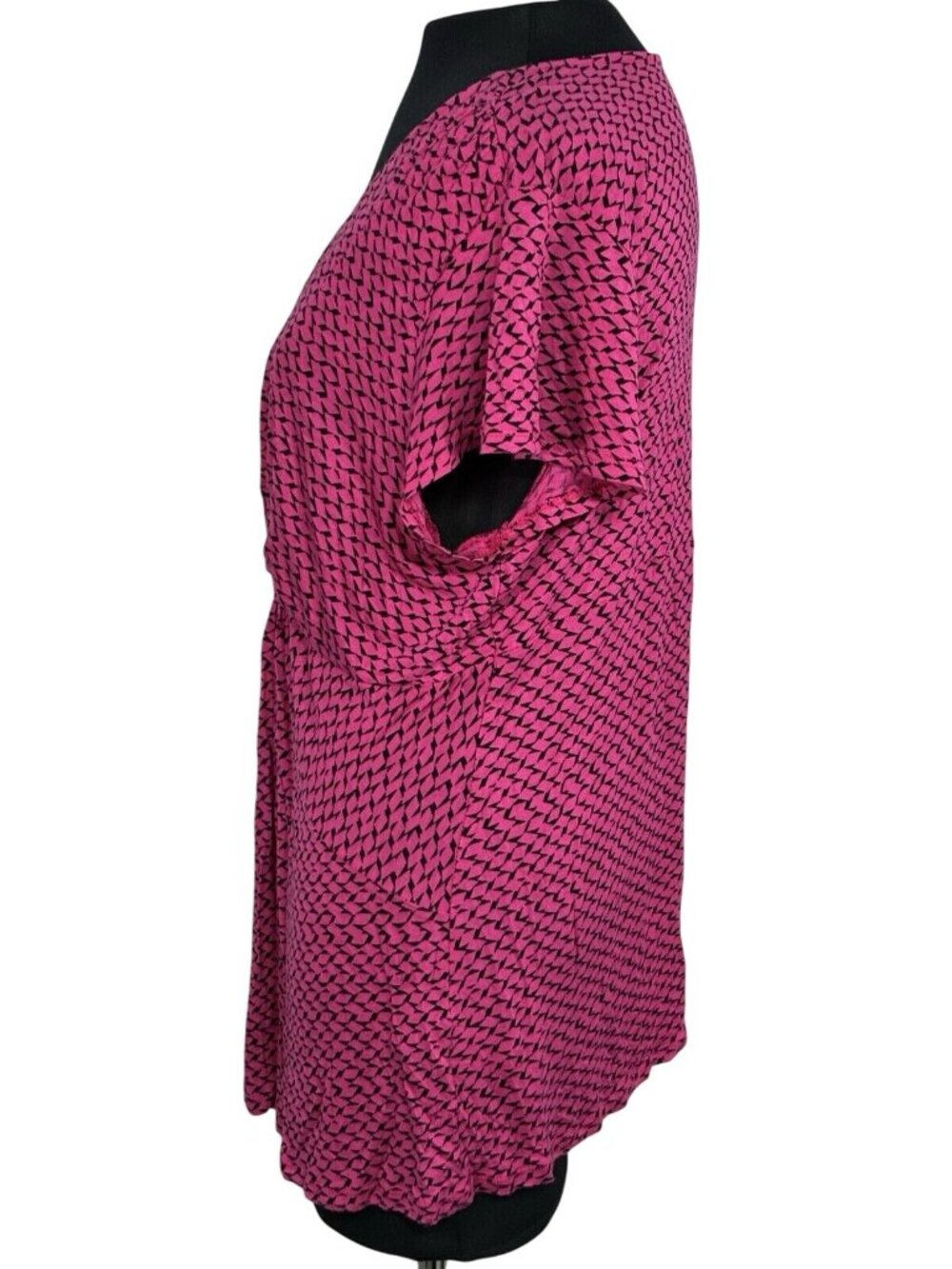 Pink & Black Geometric Print Rayon V-Neck Top With Waist Tie XL - Picture 2 of 4